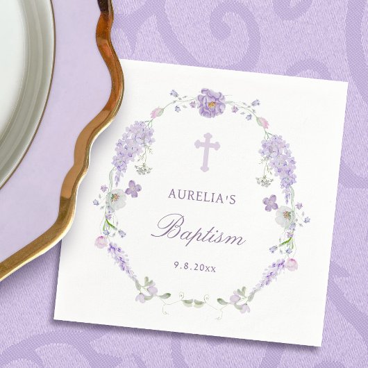 Serviette En Papier Floral Lilac Lavender Wreath Baptism