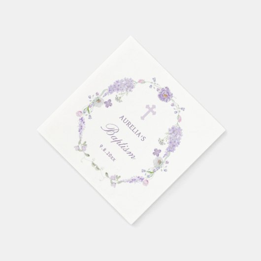 Serviette En Papier Floral Lilac Lavender Wreath Baptism (Coin)