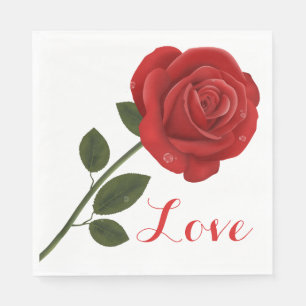 Serviette En Papier Floral Love Rose rouge Fleur - Mariage