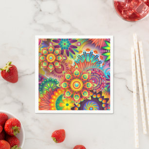 Serviette En Papier Floral Mandala Collage psychédélique