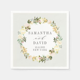 Serviette En Papier Floral Mariage crème et gris personnalisé