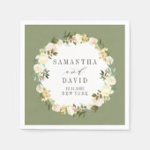 Serviette En Papier Floral Mariage crème et Sage personnalisé (Devant)