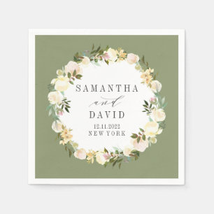 Serviette En Papier Floral Mariage crème et Sage personnalisé