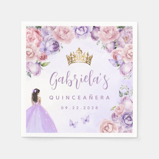 Serviette En Papier Floral mauve Quinceañera (Devant)