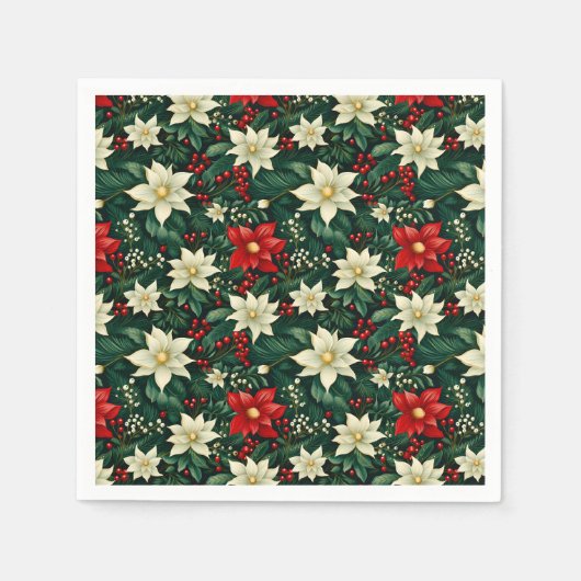 Serviette En Papier Floral Motif de Noël (Devant)