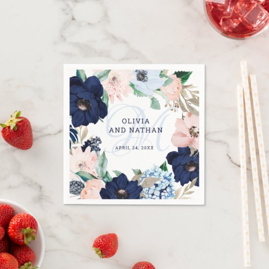 Serviette En Papier Floral nautique | Mariage monogramme (En situation)