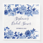 Serviette En Papier Floral Navy Bleu Blanc Chinoiserie Fête des mariée (Devant)