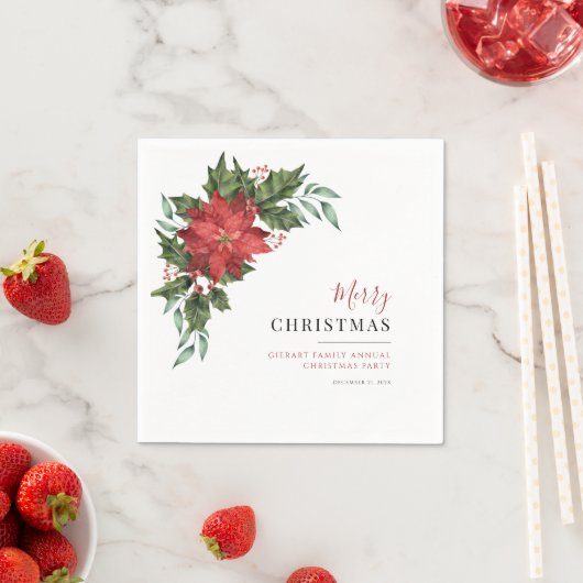 Serviette En Papier Floral Noël Poinsettia Family Party Papier (En situation)