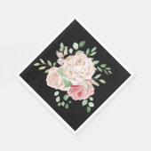 Serviette En Papier Floral Noir Blush rose Élégant Rose (Coin)
