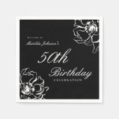 Serviette En Papier Floral noir et blanc 50e anniversaire (Devant)