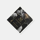 Serviette En Papier Floral Noir Et Or Élégant 50e Anniversaire (Coin)
