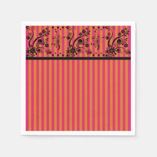 Serviette En Papier Floral Noir Sur Rose - Papier Napkin