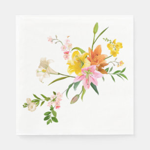 Serviette En Papier Floral Orange Blanc & Jaune Lily Fleurs