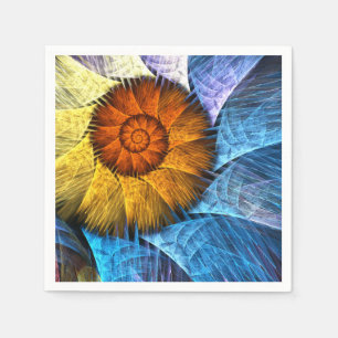 Serviette En Papier Floral Orange Bleu Jaune Art Abstrait
