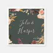 Serviette En Papier Floral Orange Bourgogne | Serviettes Mariages vert (Devant)