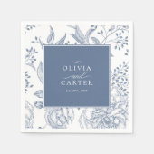 Serviette En Papier Floral Périwinkle Élégant Mariage bleu (Devant)