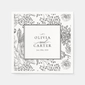 Serviette En Papier Floral Périwinkle Élégant Mariage noir (Devant)