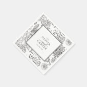 Serviette En Papier Floral Périwinkle Élégant Mariage noir (Coin)