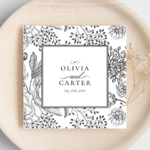 Serviette En Papier Floral Périwinkle Élégant Mariage noir