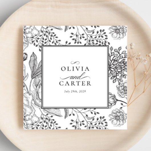 Serviette En Papier Floral Périwinkle Élégant Mariage noir