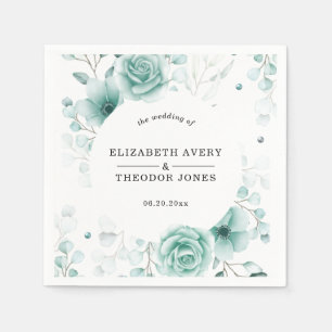 Serviette En Papier Floral Personnalisé sauge greens Mariage