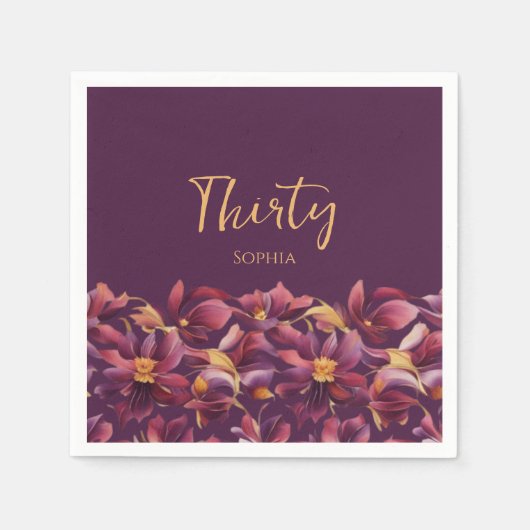 Serviette En Papier Floral pourpre- (Devant)