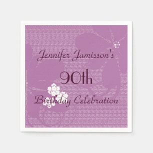 Serviette En Papier Floral pourpre, 90e fête d'anniversaire, nom, papi