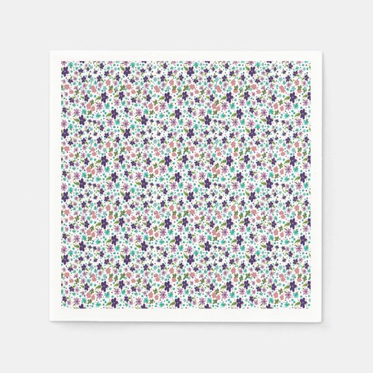 Serviette En Papier Floral pourpre et Turquoise (Devant)