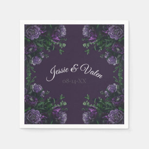 Serviette En Papier Floral pourpre foncé élégant mariage gothique