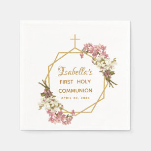 Serviette En Papier Floral Première Sainte Communion Orchidées Or Géom