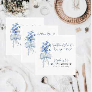 Serviette En Papier Floral Quelque chose de ruban bleu Fête des mariée
