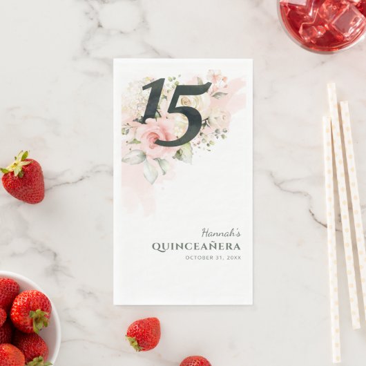 Serviette En Papier Floral Quinceanera Rose 15ème anniversaire (En situation)