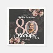 Serviette En Papier Floral rose 80e anniversaire (Devant)