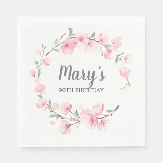 Serviette En Papier Floral rose 90e anniversaire (Devant)