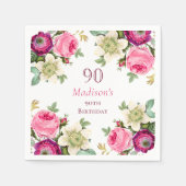 Serviette En Papier Floral rose 90e anniversaire (Devant)