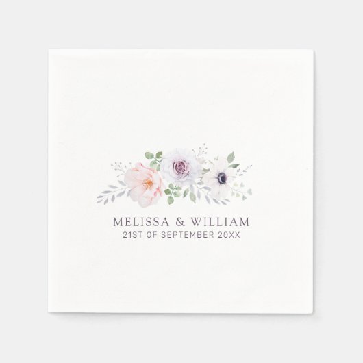Serviette En Papier Floral Rose aquarelle Anemone Lilac Mariage blanc (Devant)