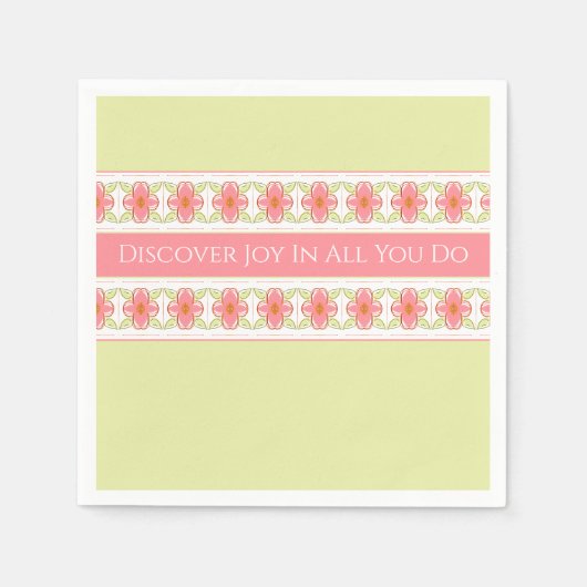 Serviette En Papier Floral Rose Avec Vert Clair (Devant)