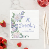 Serviette En Papier Floral Rose Blanc Bleu 90e anniversaire (En situation)