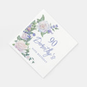 Serviette En Papier Floral Rose Blanc Bleu 90e anniversaire (Coin)