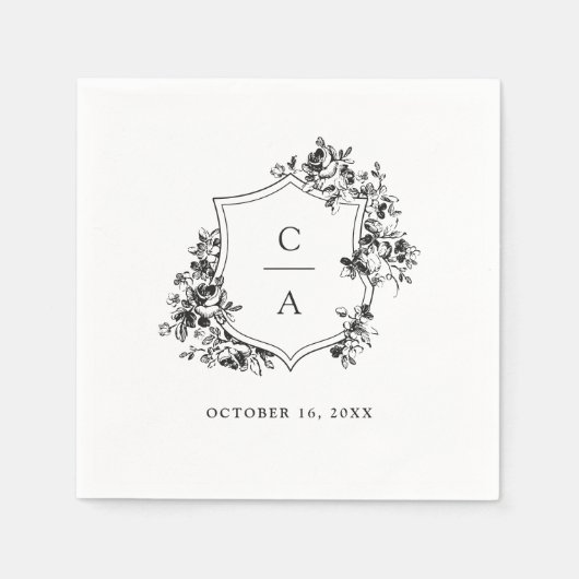 Serviette En Papier Floral Rose Botanique Mariage Crest (Devant)