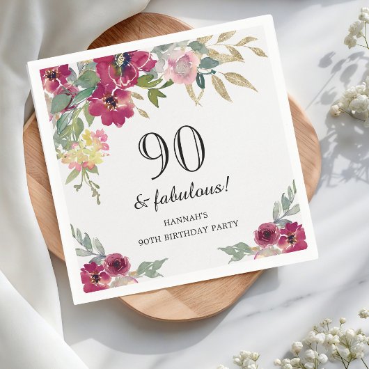 Serviette En Papier Floral rose Bourgogne 90e anniversaire
