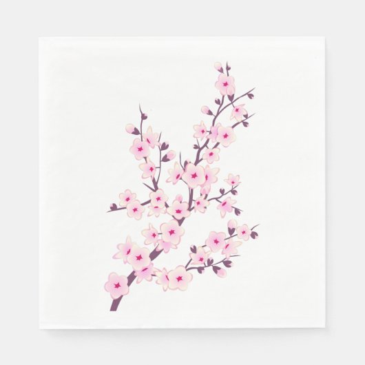 Serviette En Papier Floral rose cerise fleurs rose blanc (Devant)