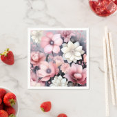 Serviette En Papier Floral rose et gris doux (En situation)