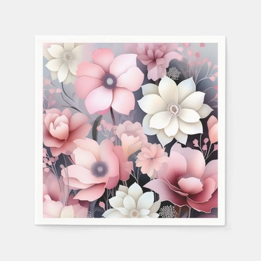 Serviette En Papier Floral rose et gris doux (Devant)