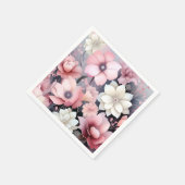 Serviette En Papier Floral rose et gris doux (Coin)