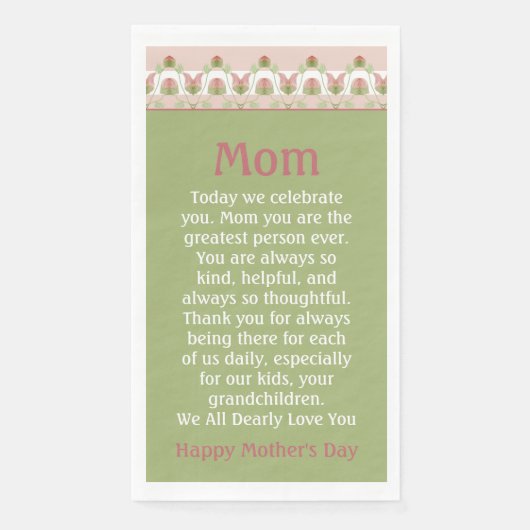 Serviette En Papier Floral Rose Et Vert Clair (Devant)