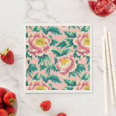 Serviette en papier floral rose gras chinoiserie (En situation)