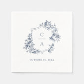 Serviette En Papier Floral Rose Mariage Crest Dusty Blue (Devant)