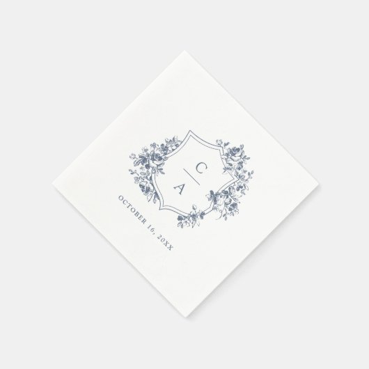 Serviette En Papier Floral Rose Mariage Crest Dusty Blue (Coin)