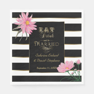Serviette En Papier Floral rose mariage Gras noir et blanc